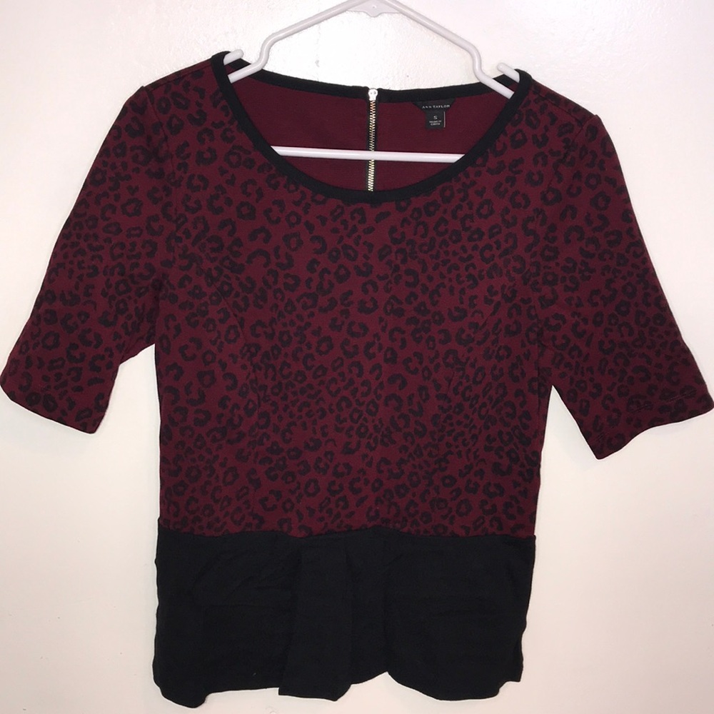 Ann Taylor maroon & black leopard print blouse